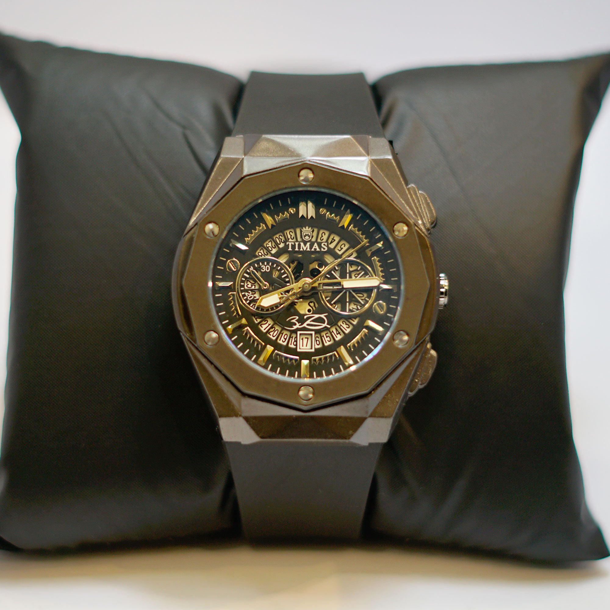 HUBLOT TIMES Gold Skeleton Chronograph Watch - Black Dial