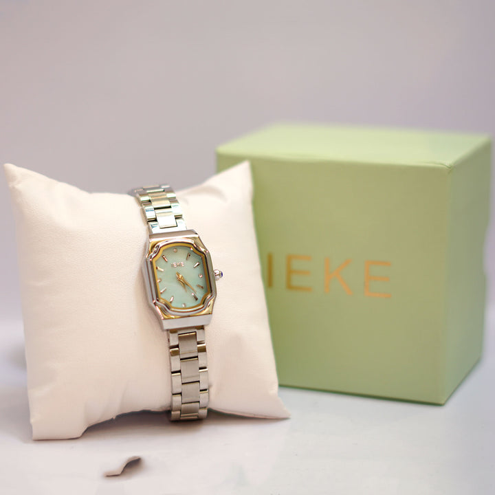 EVE Octagonal Ladies Watch with Mint Green Dial, Gold Bezel and Stainless Steel Bracelet