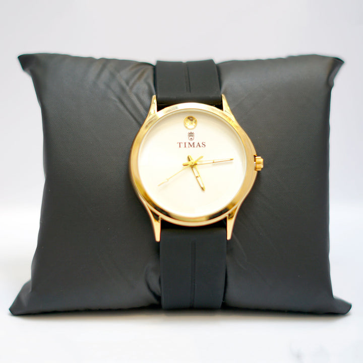 TIMAS Classic Gold-Tone Watch with White Dial and Date Display