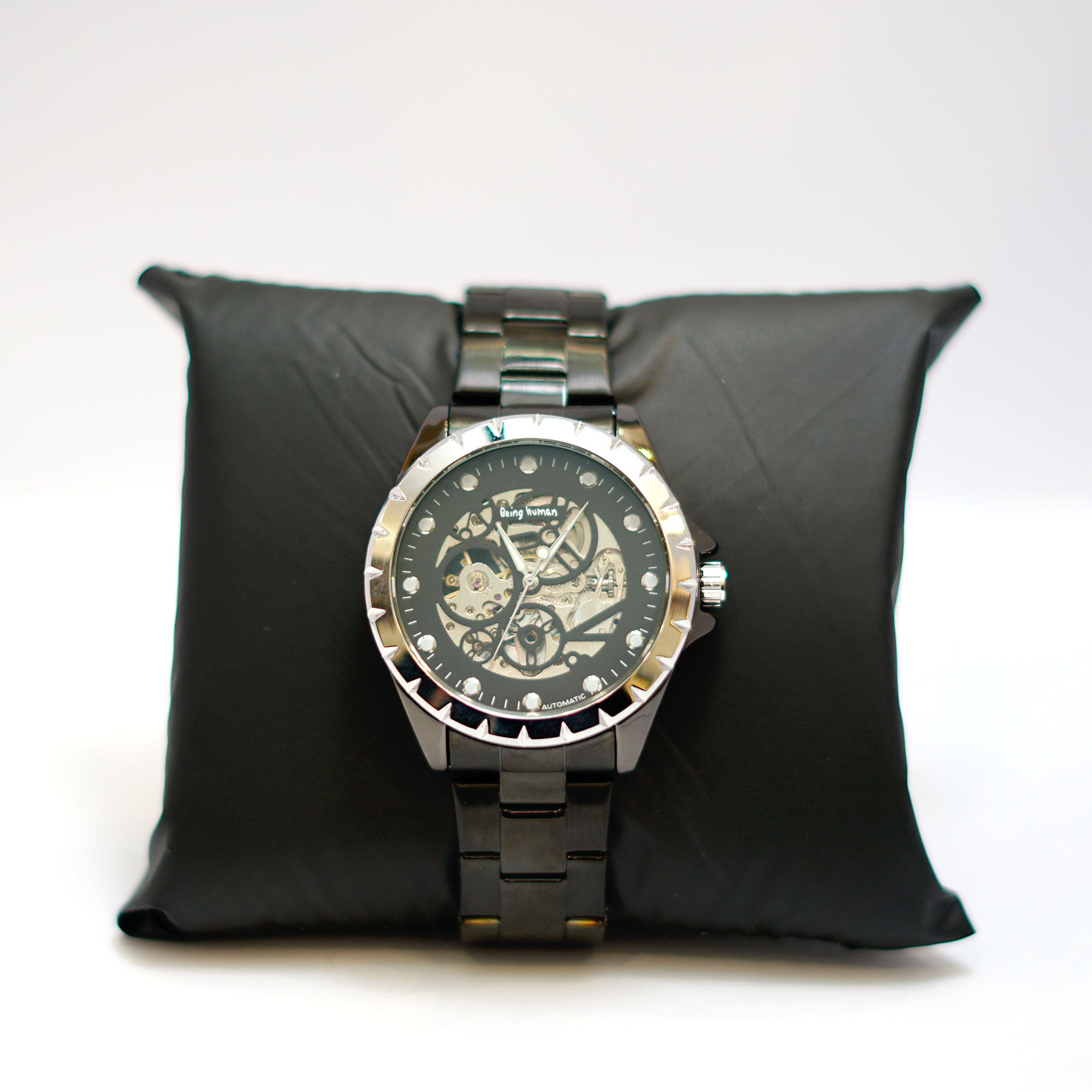 Automatic Skeleton Watch with Visible Movement and Steel Bracelet