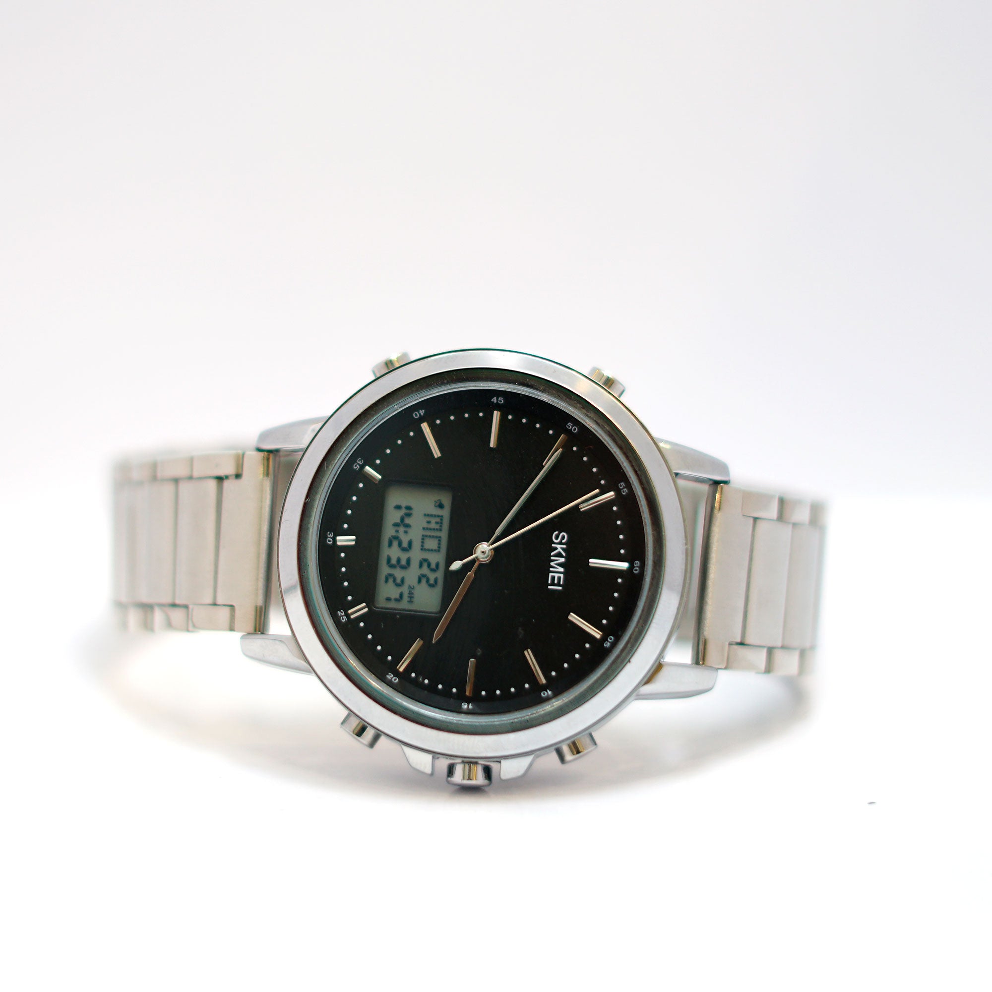 SKMEI Ana-Digi Dual Display Watch with Black Dial and Stainless Steel Bracelet