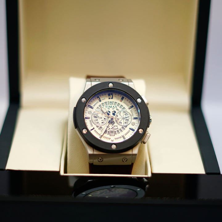 TIMAS Chronograph Sport Watch with Brown Leather Strap