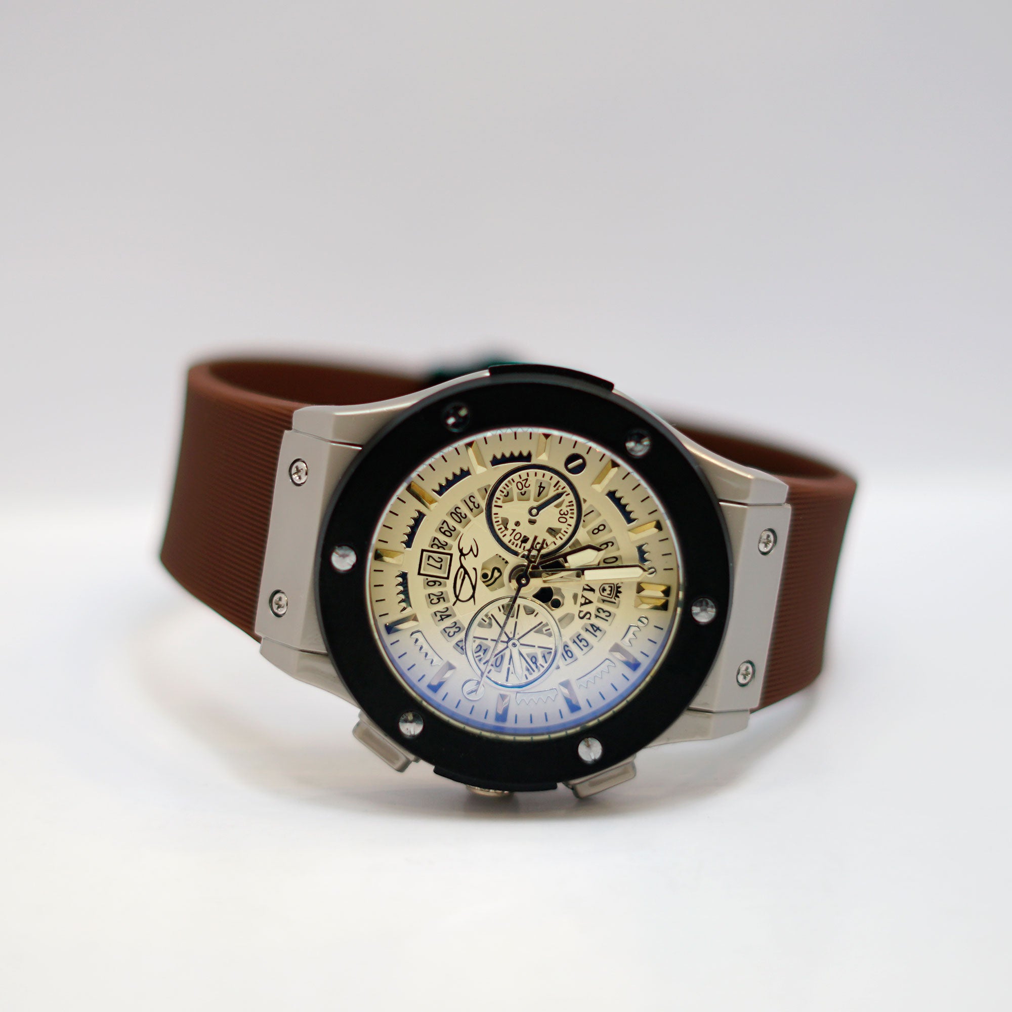 TIMAS Chronograph Sport Watch with Brown Leather Strap
