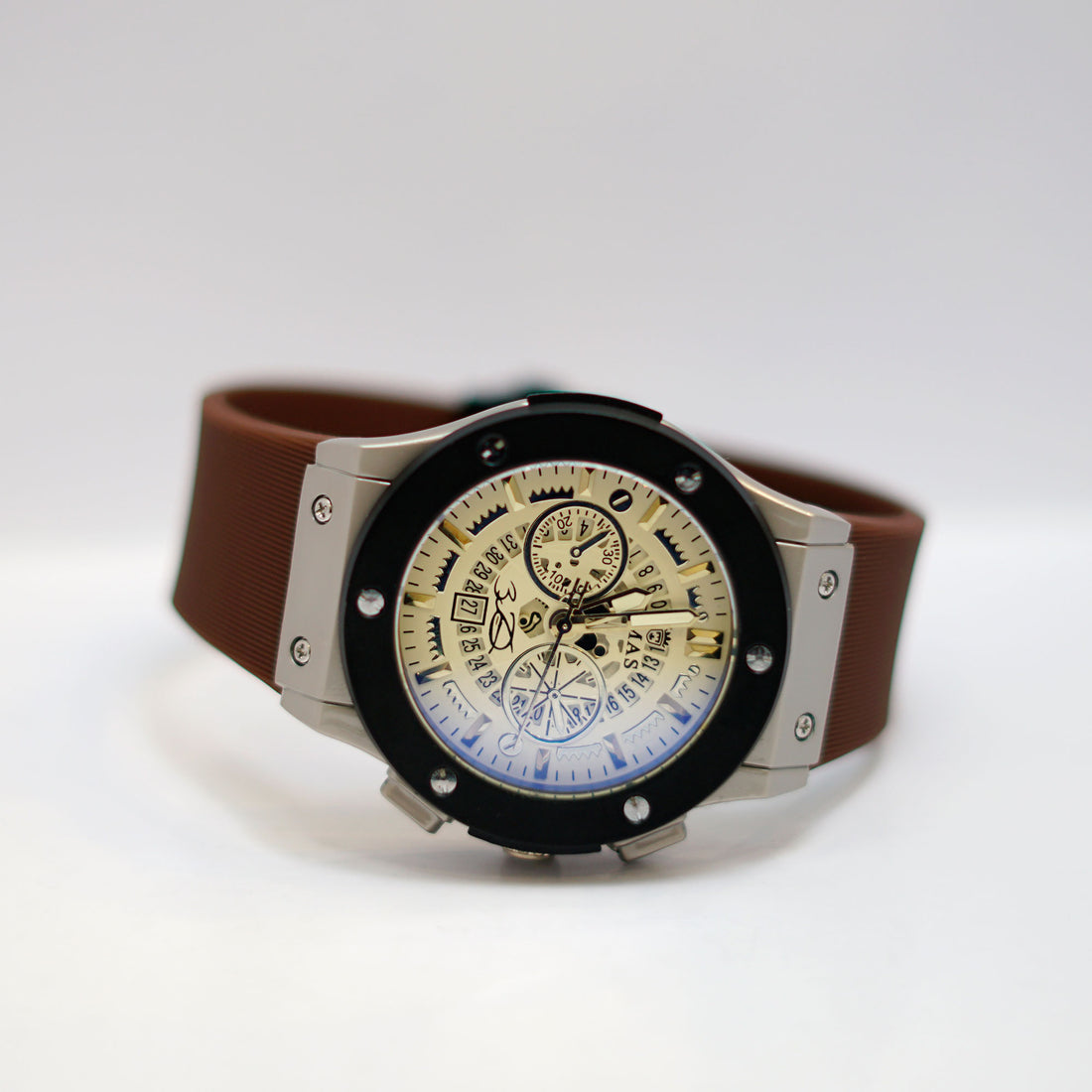 TIMAS Chronograph Sport Watch with Brown Leather Strap