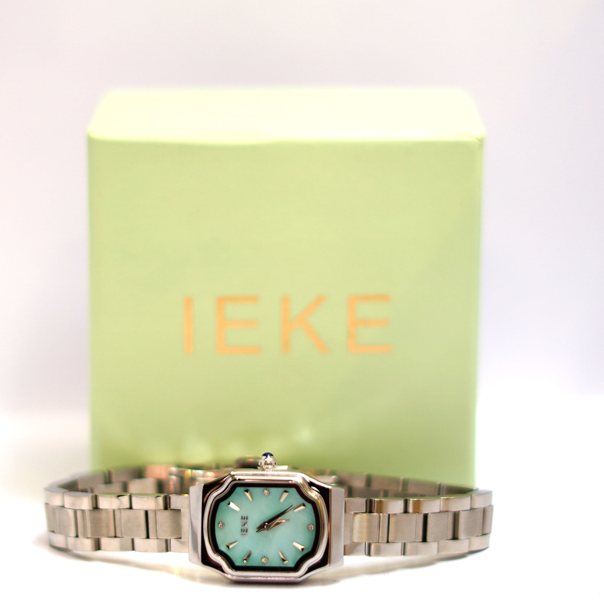 EVE Octagonal Ladies Watch with Mint Green Dial, Gold Bezel and Stainless Steel Bracelet