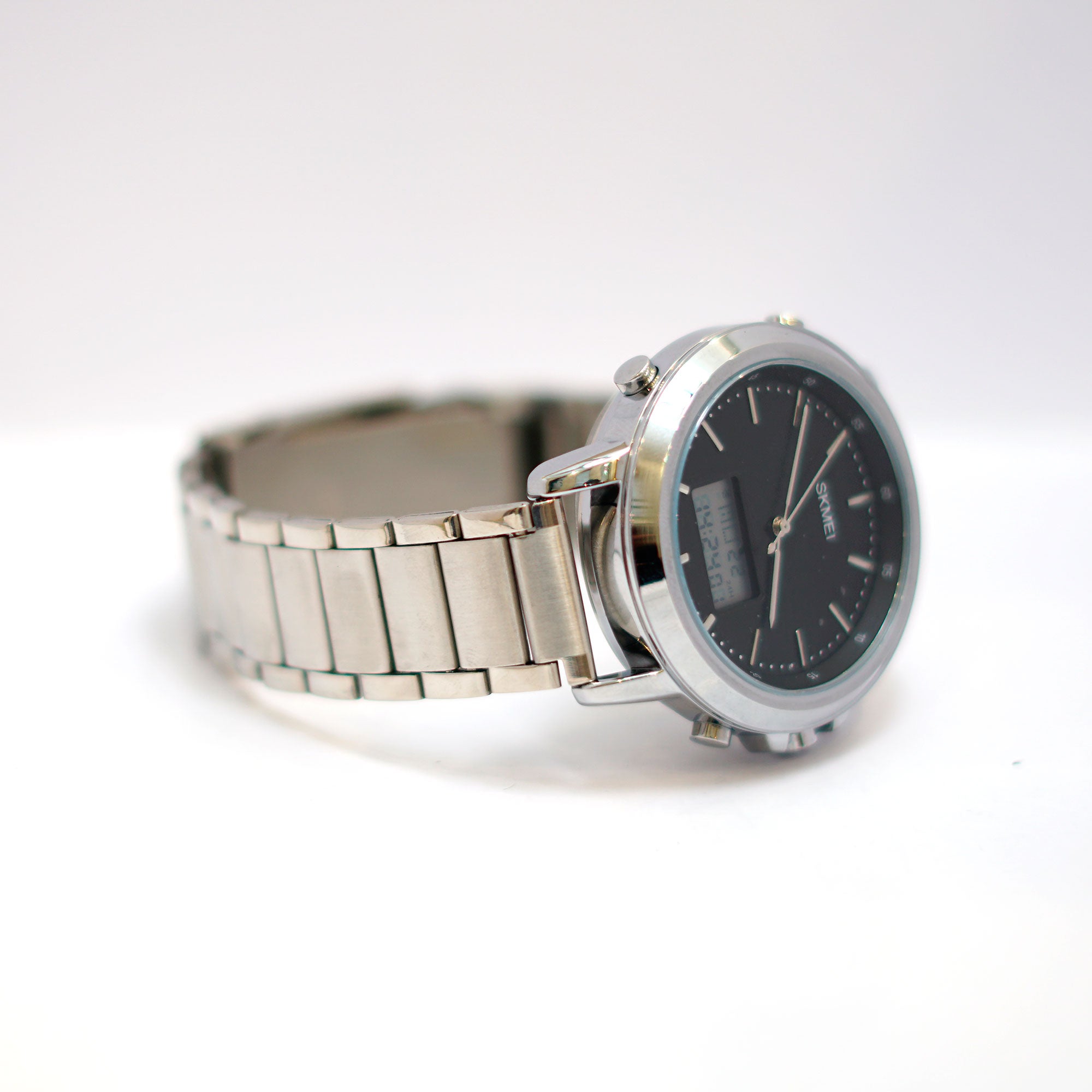 SKMEI Ana-Digi Dual Display Watch with Black Dial and Stainless Steel Bracelet