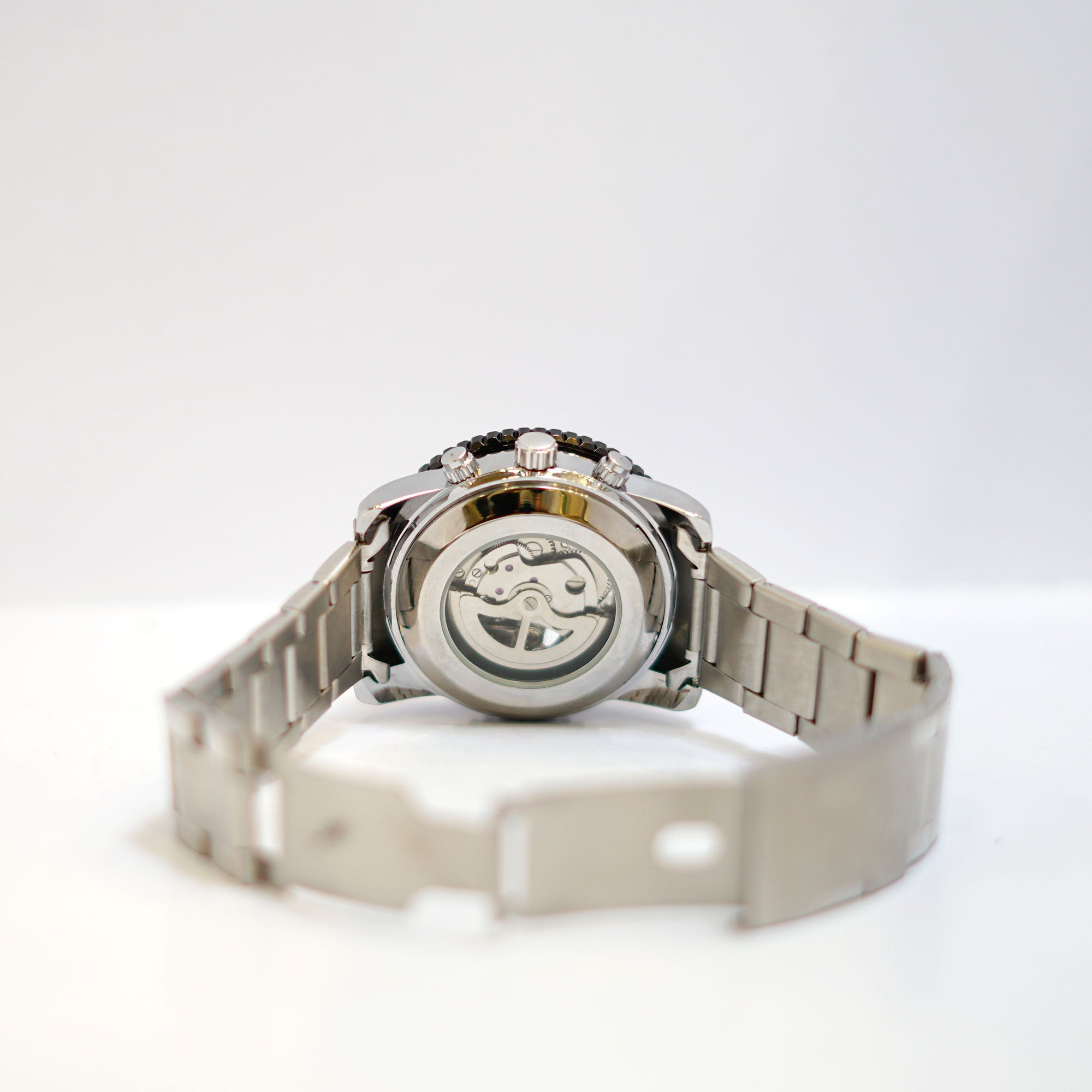 Bing Wang Skeleton Watch with Black Bezel and Stainless Steel Bracelet