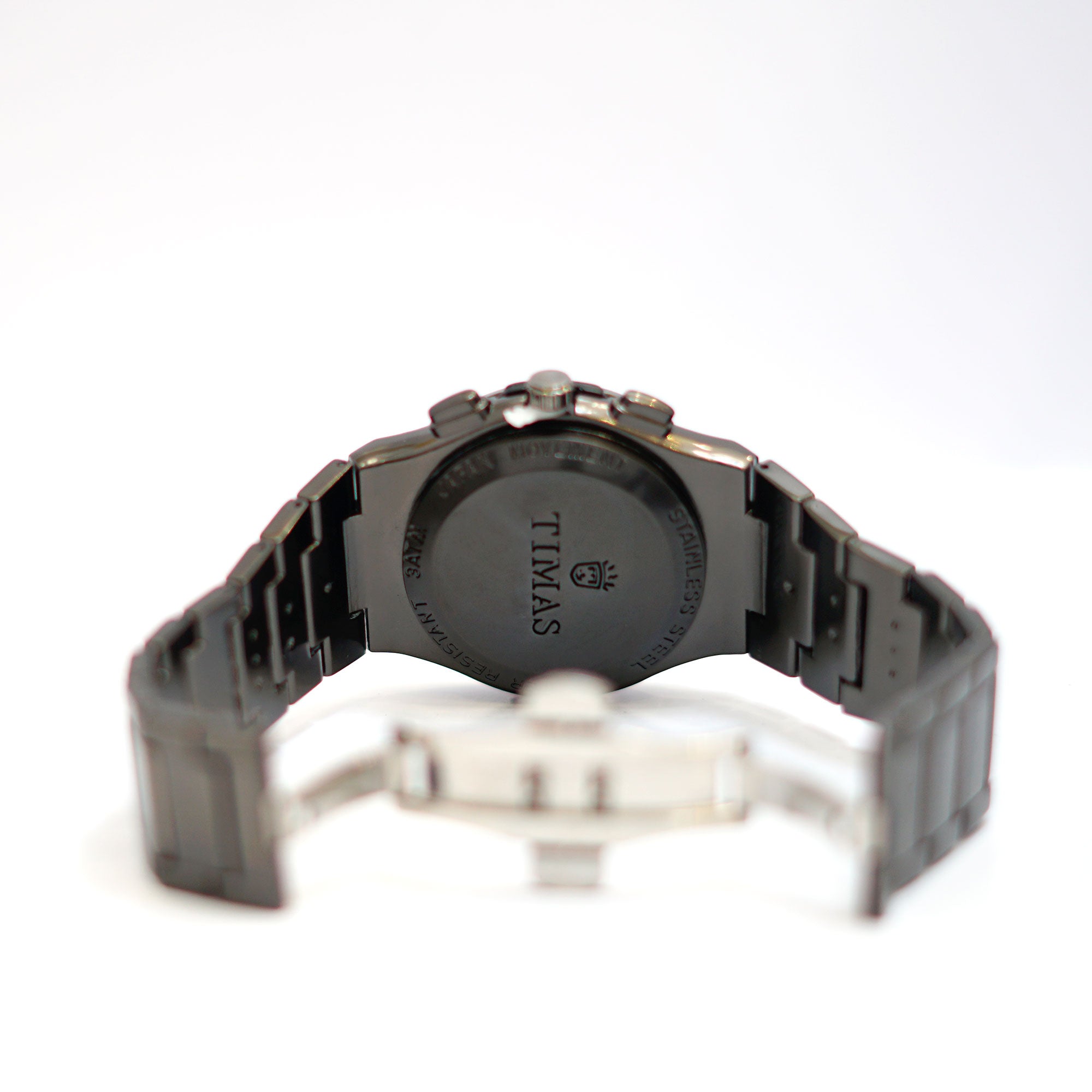 TIMAS Chronograph Watch with Blue Dial and Gunmetal Bracelet