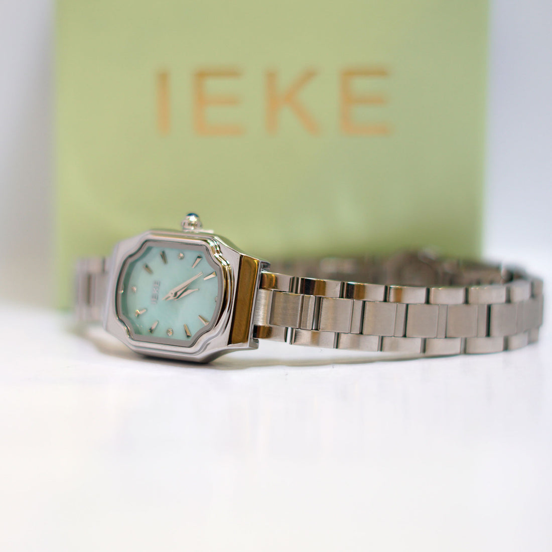 EVE Octagonal Ladies Watch with Mint Green Dial, Gold Bezel and Stainless Steel Bracelet