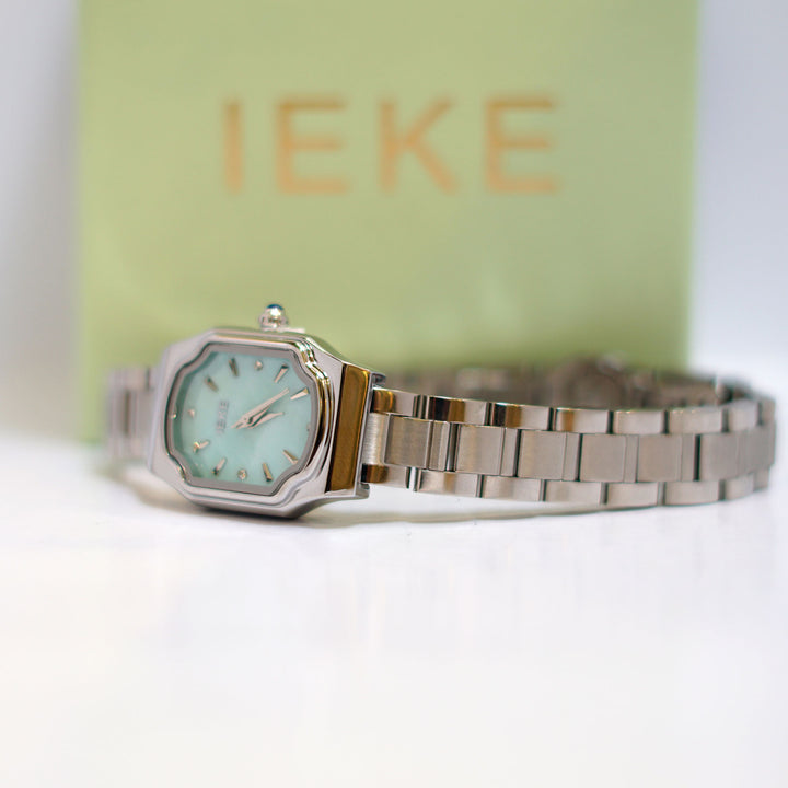 EVE Octagonal Ladies Watch with Mint Green Dial, Gold Bezel and Stainless Steel Bracelet