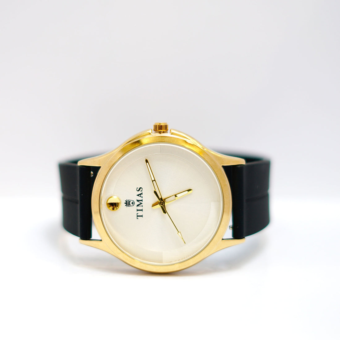 TIMAS Classic Gold-Tone Watch with White Dial and Date Display