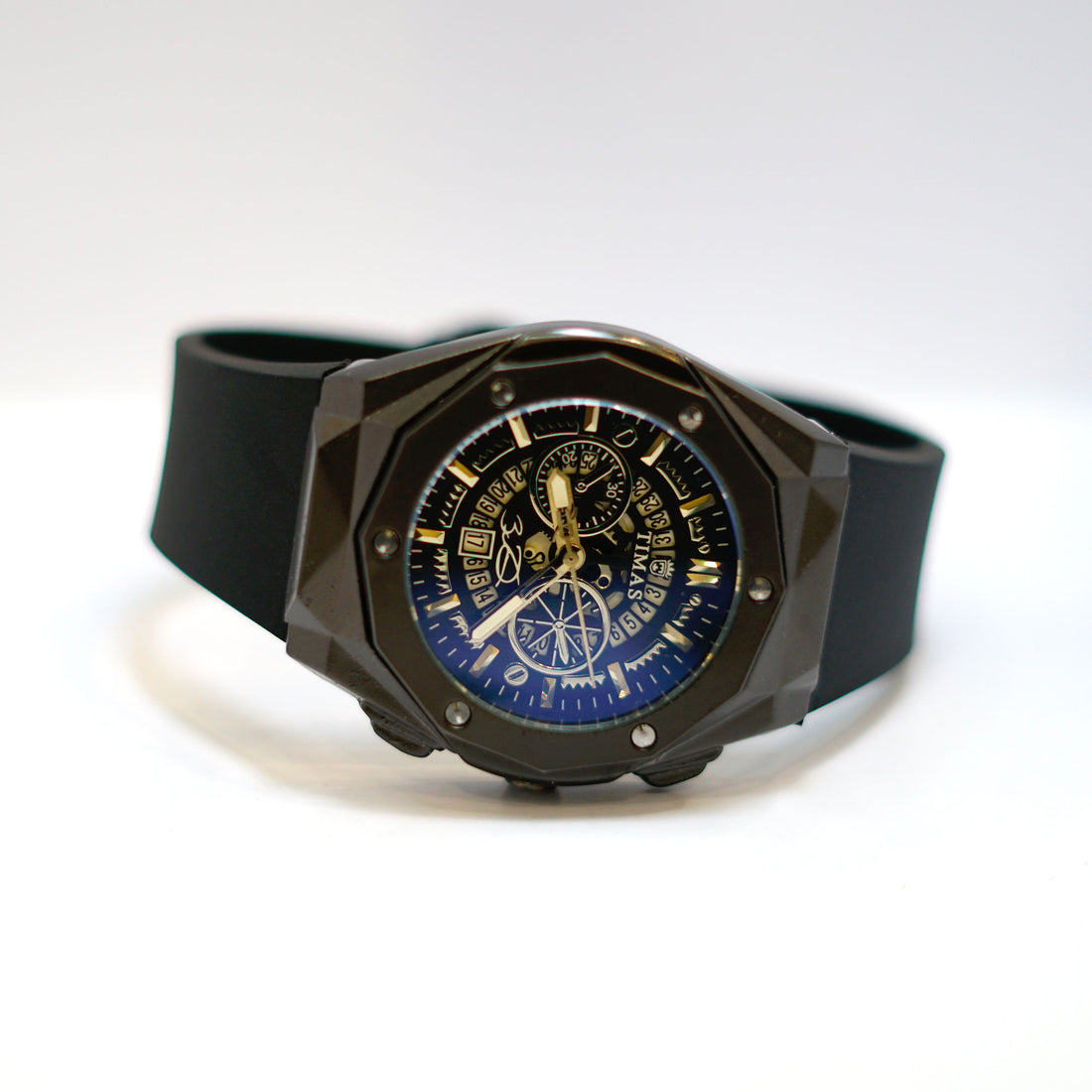 HUBLOT TIMES Gold Skeleton Chronograph Watch - Black Dial