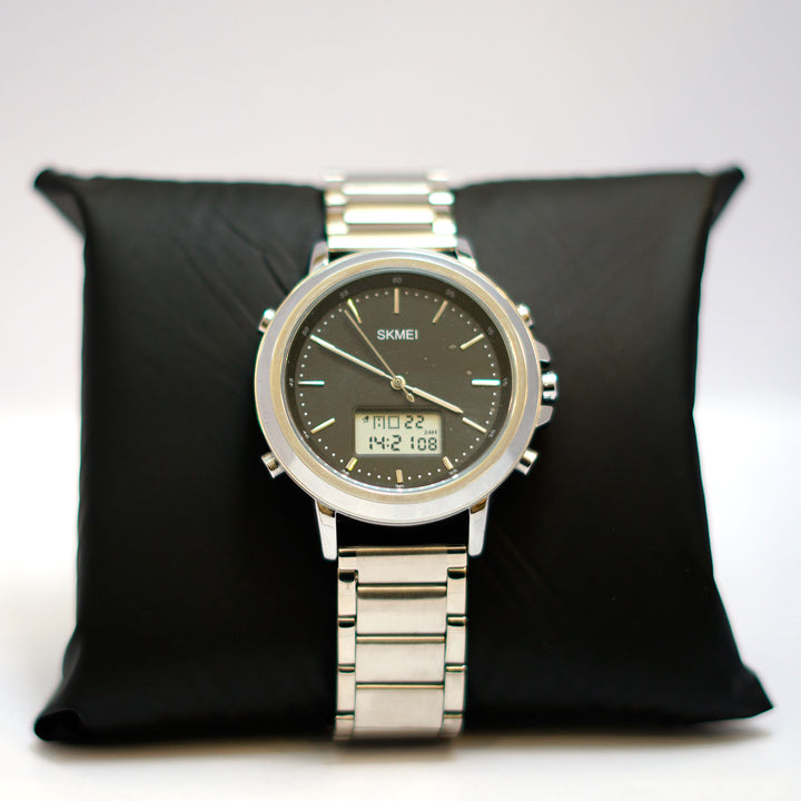 SKMEI Ana-Digi Dual Display Watch with Black Dial and Stainless Steel Bracelet