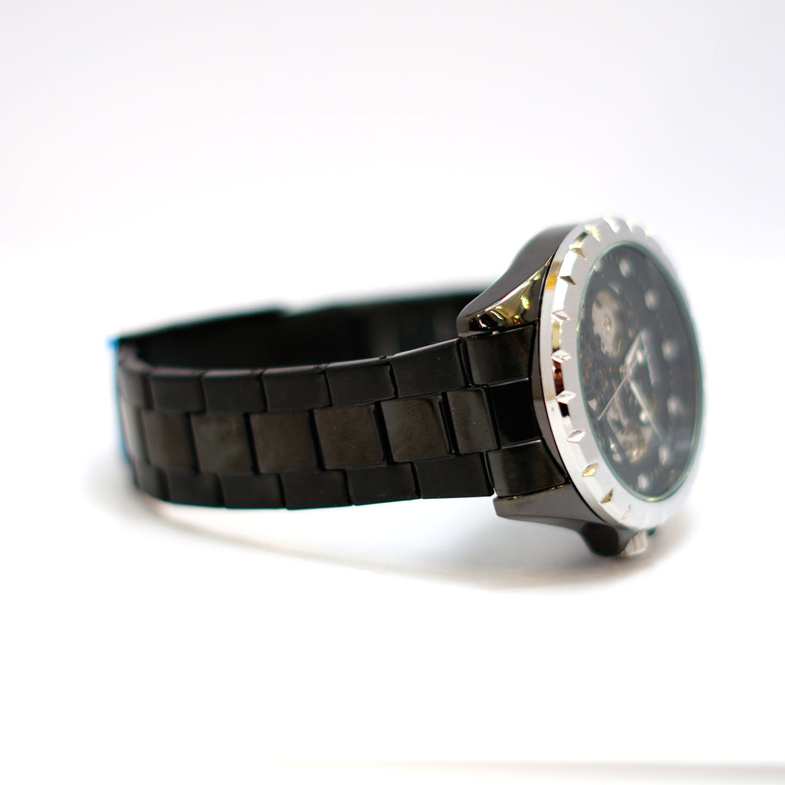 Automatic Skeleton Watch with Visible Movement and Steel Bracelet