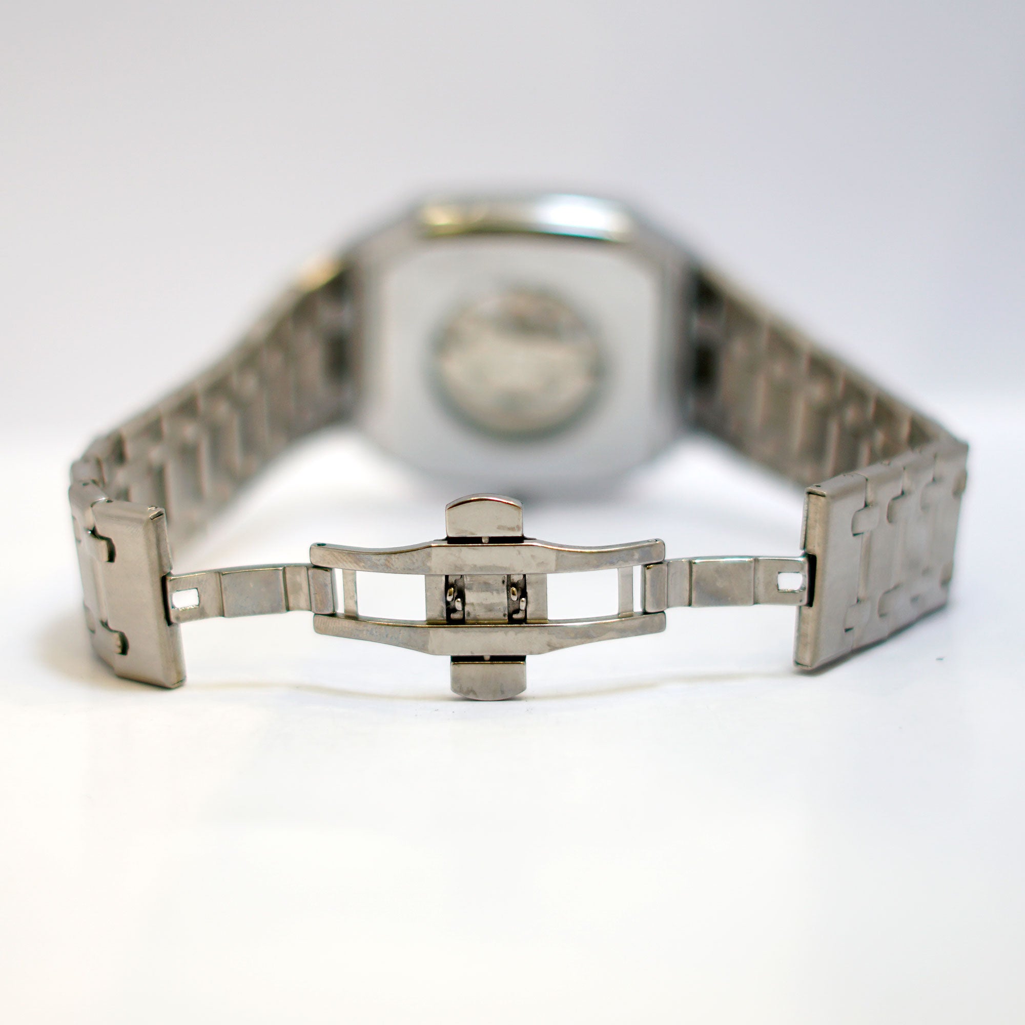 Bing Wang Barrel-Shaped Skeleton Watch with Blue Dial and Stainless Steel Bracelet