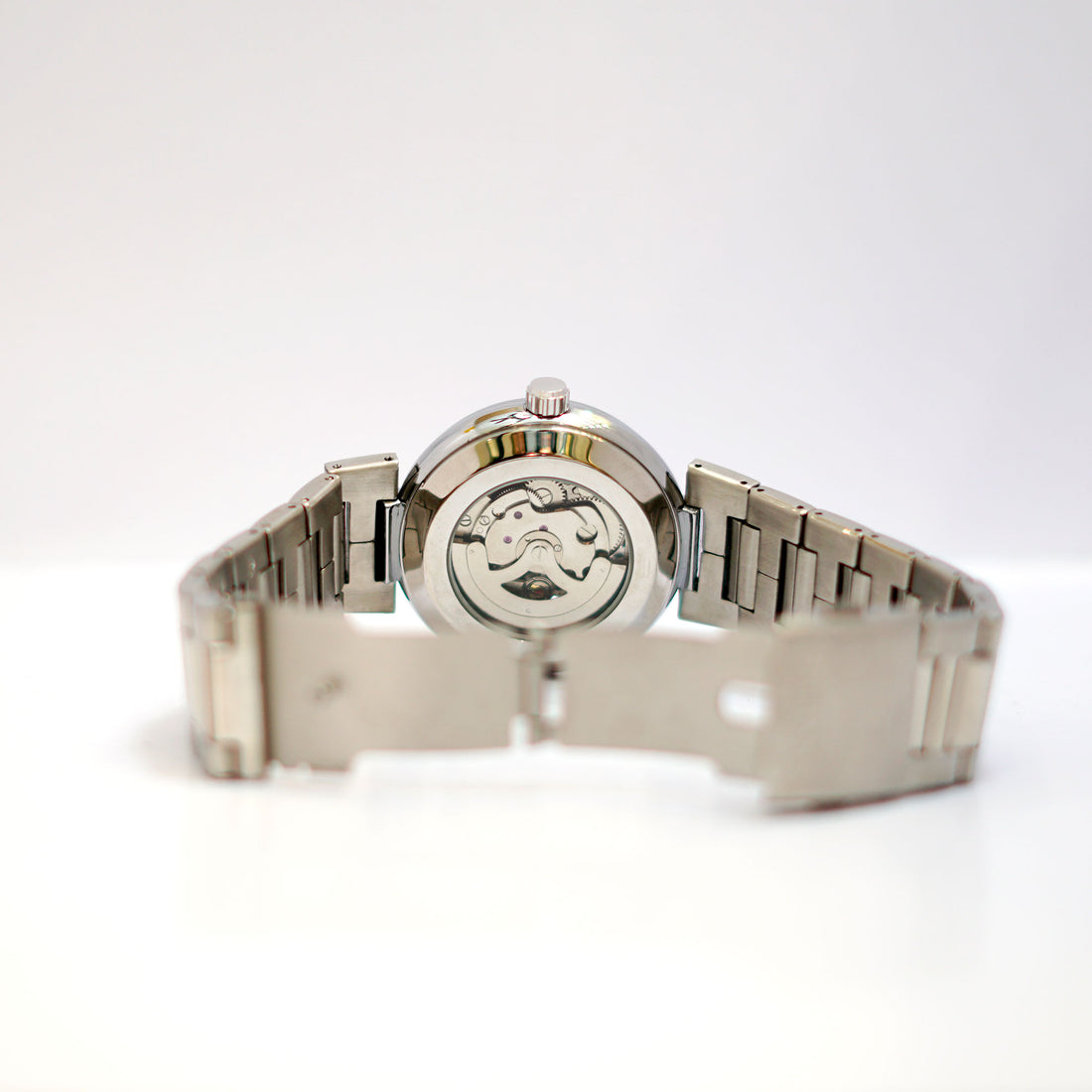 SKYLINE Skeleton Watch with Blue Dial and Silver Stainless Steel Bracelet