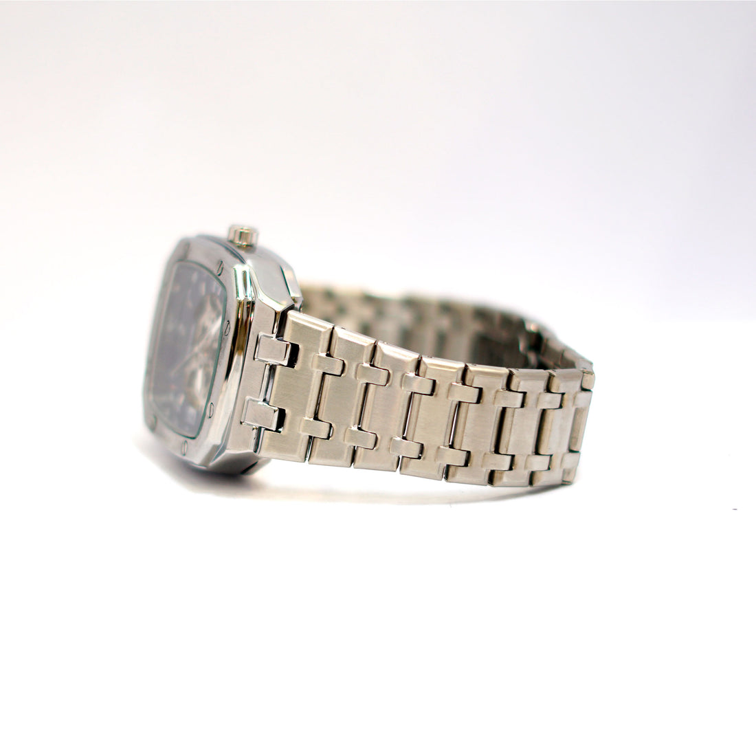 Bing Wang Barrel-Shaped Skeleton Watch with Blue Dial and Stainless Steel Bracelet